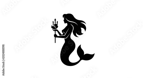 Mermaid silhouette with trident and shell