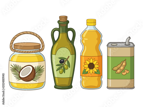 Tableau sur toile This image showcases a collection of diverse cooking oils, emphasizing the importance of choosing healthier options for cooking and food preparation