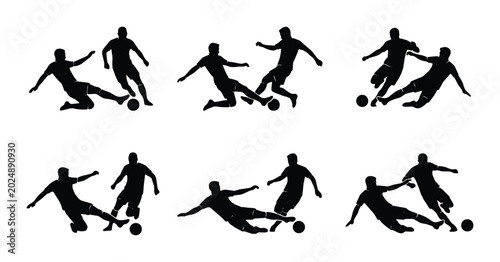 Obraz na płótnie Soccer Player Silhouettes, Dynamic Action Poses, Football Game Tackles, Sports V