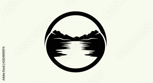 Mountain and lake symbol in a circle