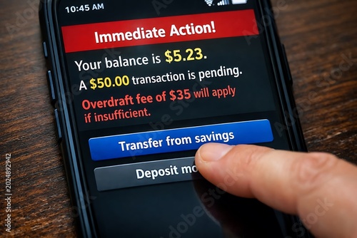 Urgent Overdraft Warning on Mobile Banking App