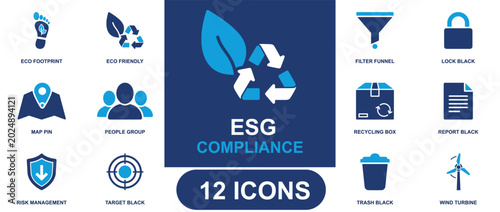 Bild auf Leinwand ESG compliance icon set