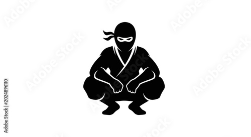 Tableau sur toile Ninja silhouette in crouching position