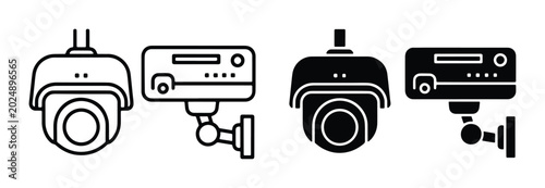 Tableau sur toile Security Camera Icons Set, Surveillance System Vector Graphics, CCTV Equipment S