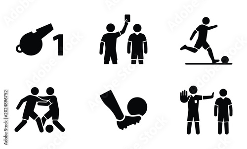 Photos Soccer Icons Set: Referee Whistle, Player Fouls, Goal Kick, Red Card, Sports Act