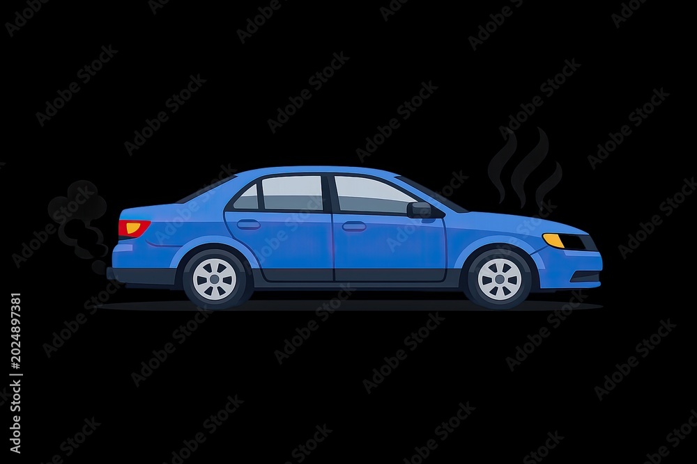 Fototapeta premium A blue car with smoke coming out of it