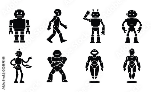Schilderij op canvas Diverse Robot Icons Set: Futuristic Android Characters, AI Assistants, Sci-Fi Cy