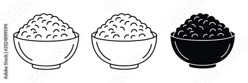 Photos Rice Bowls Vector Icons, Staple Food Illustration, Asian Cuisine Ingredients, Si