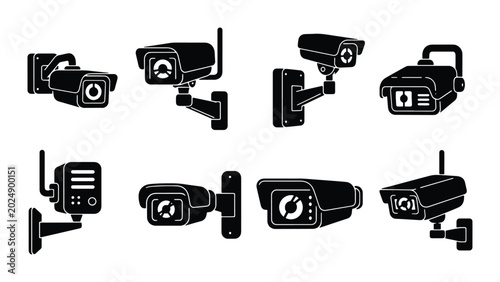 Tableau sur toile Security Camera Icons Set, Surveillance System Vector Graphics, CCTV Equipment C