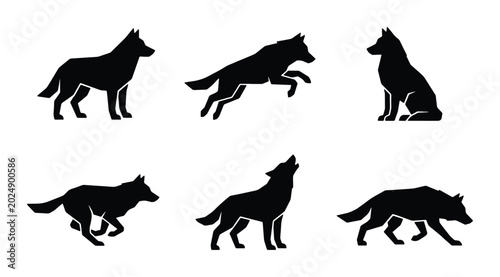 Tableau sur toile Wolf Silhouette Collection, Wild Animal Icons, Canine Vector Graphics, Nature Sp