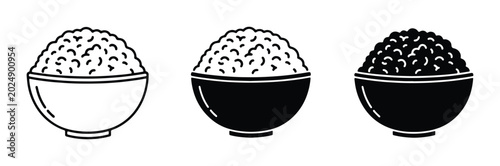 Photos Three Bowls of Rice Icons, White and Black, Simple Vector Graphics for Food and