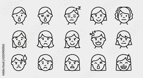Set of various facial expressions illustrations
