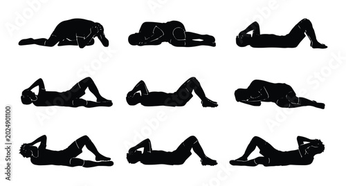 Silhouette Poses Collection: Relaxed Human Figures, Resting Positions, Contemplative Moods, Vector Graphics Set