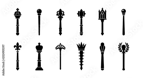 Photos Royal Scepters and Regalia Icons, Monarch Symbols, Power Objects, Authority Embl