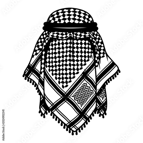 Obraz na płótnie Keffiyeh traditional arabian headdress with pattern in detailed vector style