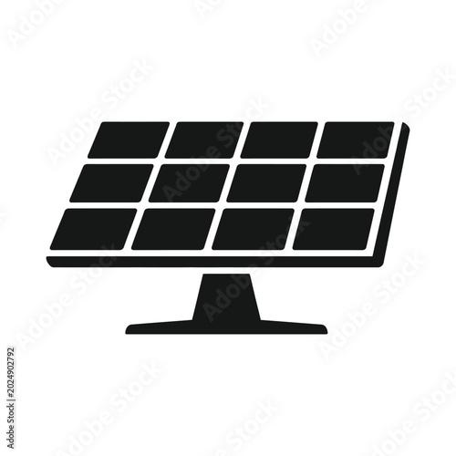 Black solar panel icon representing renewable energy and sustainability isolated on white background