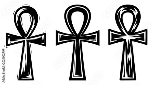 Foto Ancient Egyptian ankh symbols representing eternal life in stylized black and wh