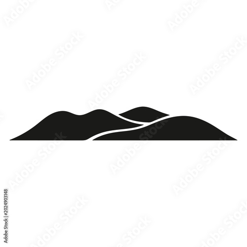 Black silhouette of mountain peaks and hills landscape icon isolated on white background