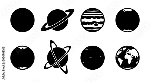 Canvastavla Space Planets Icons, Cosmic Orbits, Celestial Bodies, Vector Set