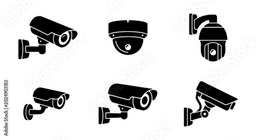 Tableau sur toile Security Camera Icons Set, Surveillance System Vector Graphics, CCTV Equipment C
