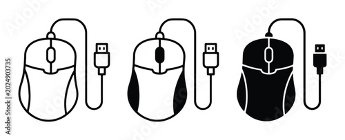 Φωτογραφία Computer Mouse Icons Set, USB Wired Peripherals, Digital Input Devices, Technolo