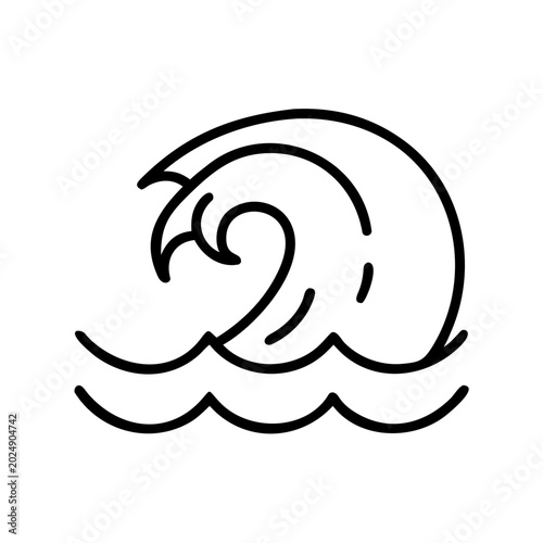 Stylized ocean wave illustration in black and white