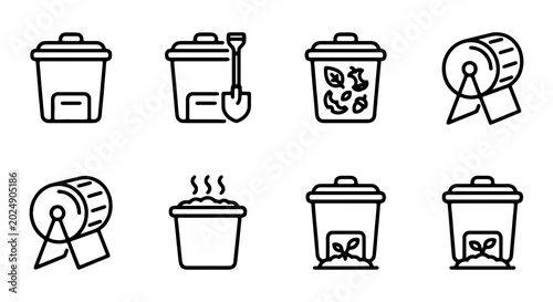 Tableau sur toile Composting Bin Icons, Organic Waste Management, Eco-Friendly Recycling Symbols