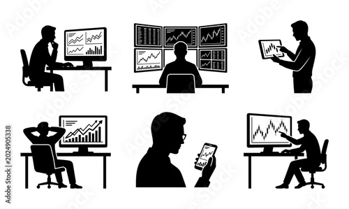 Modern Stock Market Traders Set for Investment Analysis Vector