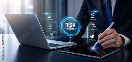 Futuristic risk management dashboard in office