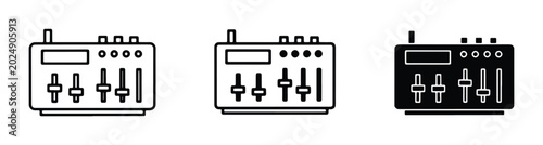 Foto Audio Mixer Icons, Soundboard Controls, DJ Equipment Vector Graphics, Music Prod