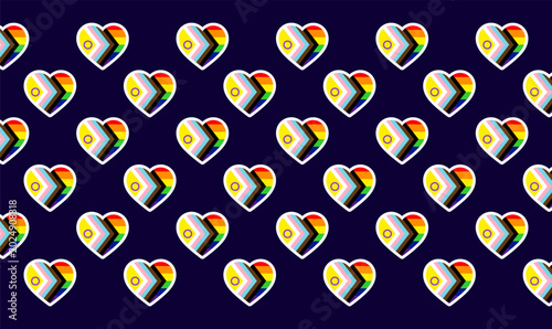 Canvas-taulu Seamless pattern of progressive pride hearts on a dark background, colorful hear