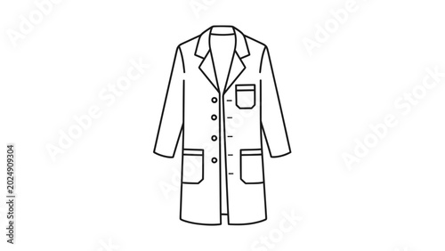 White Lab Coat Icon - Simple Line Drawing of Medical or Science Professional Attire