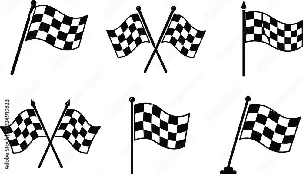 Fototapeta premium Crossed Racing Flags Black and White Icon Collection