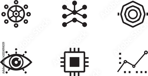 Cuadro en lienzo Universal Cyber Security and Artificial Intelligence Icon Set Featuring Central