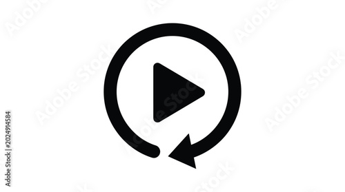 Tableau sur toile replay play button icon with circular arrow black on white