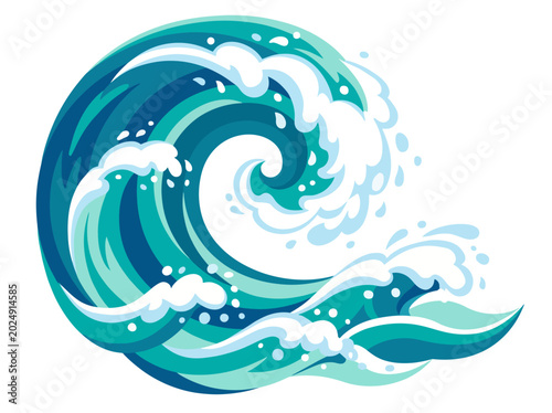 Foto This vibrant illustration captures the motion and energy of a dynamic ocean wave, showcasing beautiful shades of blue and green with frothy white highlights