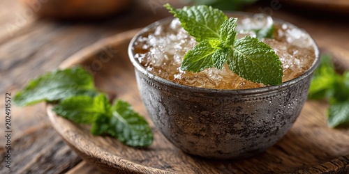 mint julep cocktail in cocktail glass - alcoholic drink with mint leaves garnish