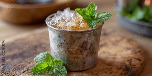 mint julep cocktail in cocktail glass - alcoholic drink with mint leaves garnish