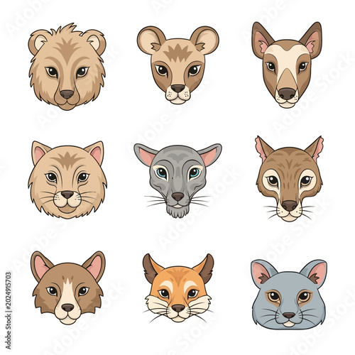 Tableau sur toile Collection of cartoon animal faces.