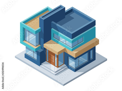 A contemporary illustration of a stylish modern house, featuring geometric shapes and inviting aesthetics, representing modern architecture and design innovation.