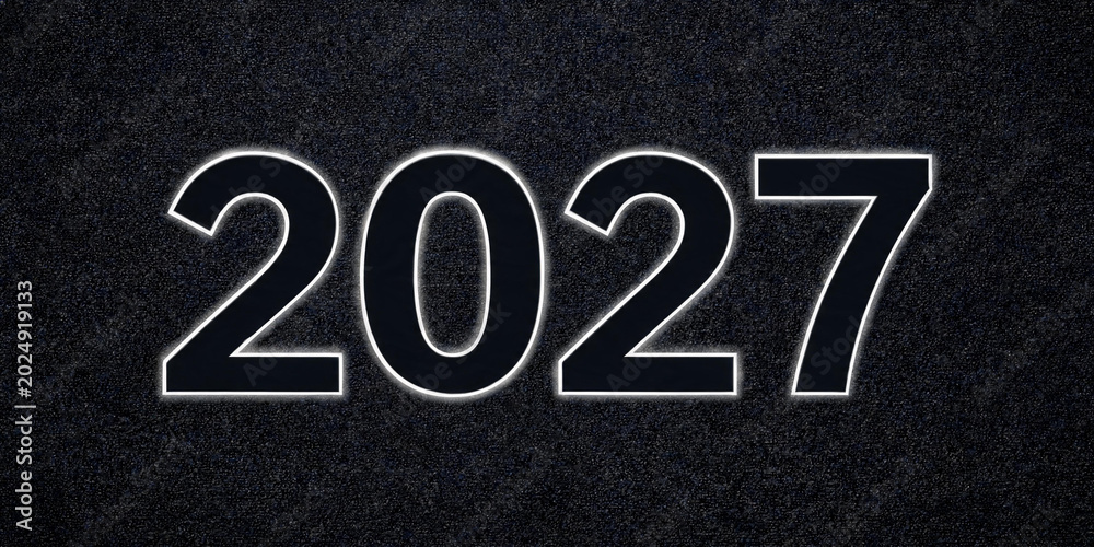 Fototapeta premium 2027 new year text, calendar 2027, matte black number 2027, asphalt texture background, future banner, typography, minimalist card, creative font, countdown graphics, modern design, sleek background.