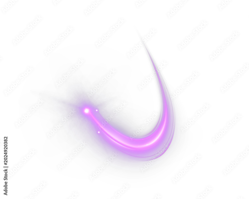 Obraz premium A bright magenta magical trail with a glowing spark and soft mist on a light PNG background.