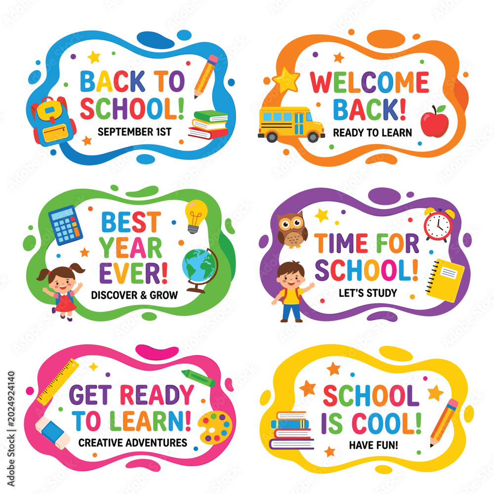 Fototapeta premium Back To School Children With School Bus