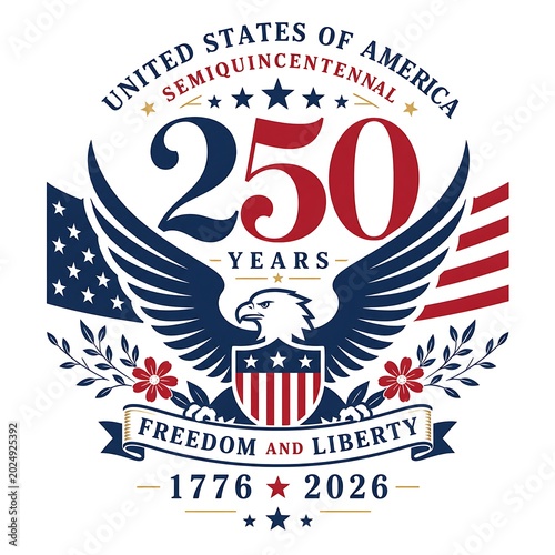 Commemorative of united states 250 years semiquincentennial anniversary with eagle and flags