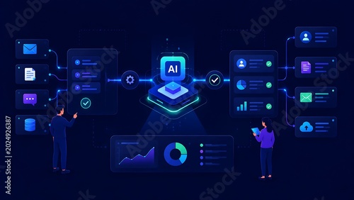 Glowing ai technology interface with digital network and futuristic data analytics