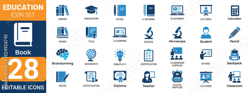 Photos Solid education icon collection set 28 editable vector illustration mega pack