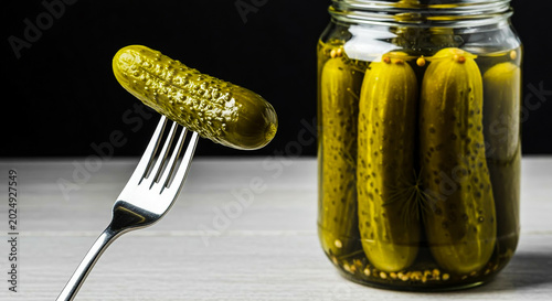 pickled cucumber on a fork
