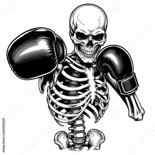 Skeletal figure wearing large black headphones and holding smartphone in hand
