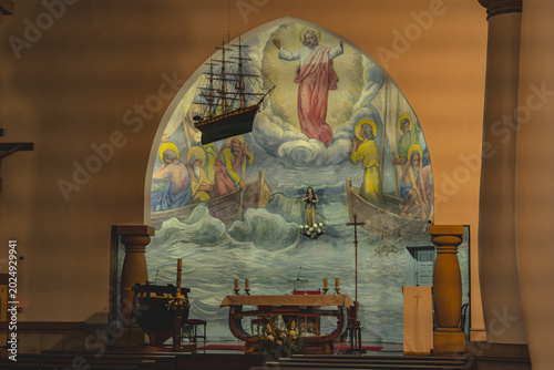 Iglesia de la Marina Church in the Fisherman District of Hondarribia, Basque Country, Spain