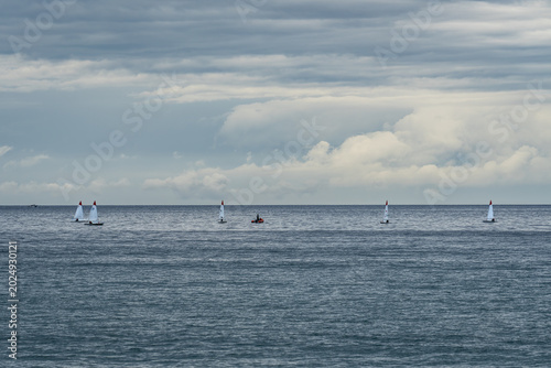 Sport Sailboats Racing in a Sailing Regatta, Water Sports and Teamwork Concept